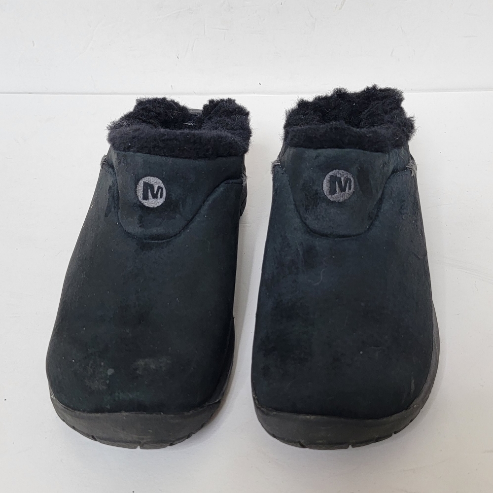 Merrell Black Q Form 2 Suede Sheepskin-lined Mules Slippers Black Slip Ons sz 6 - Picture 2 of 9